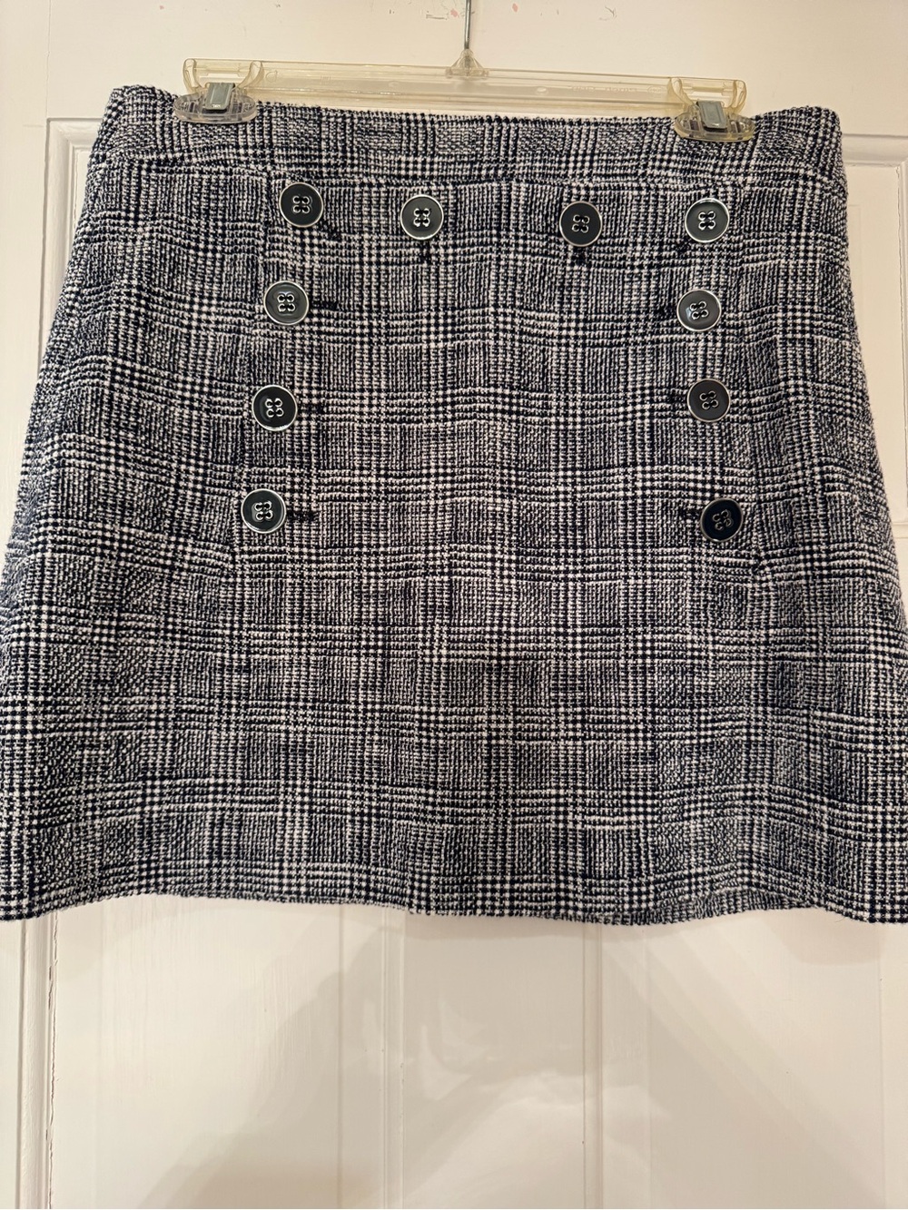 Classic Navy & White Plaid Button-Front Mini Skirt